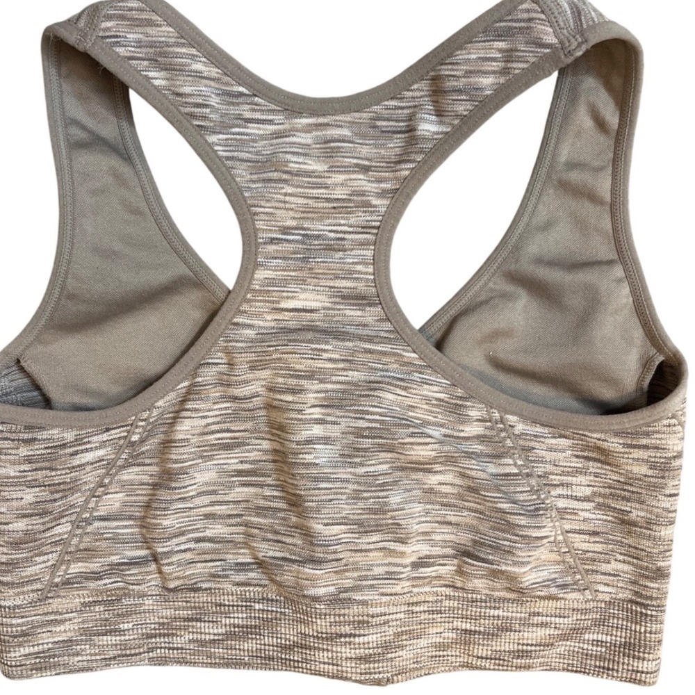 Avia Womens Front Zip Racerback Sports Bra Space Dye Taupe Gray Medium NWOT - Picture 3 of 3